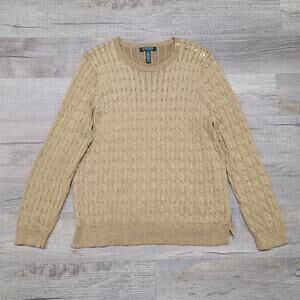 Ralph Lauren LRL Cotton Cable Knit Crew Neck Sweater Size 2X Shimmer Holiday